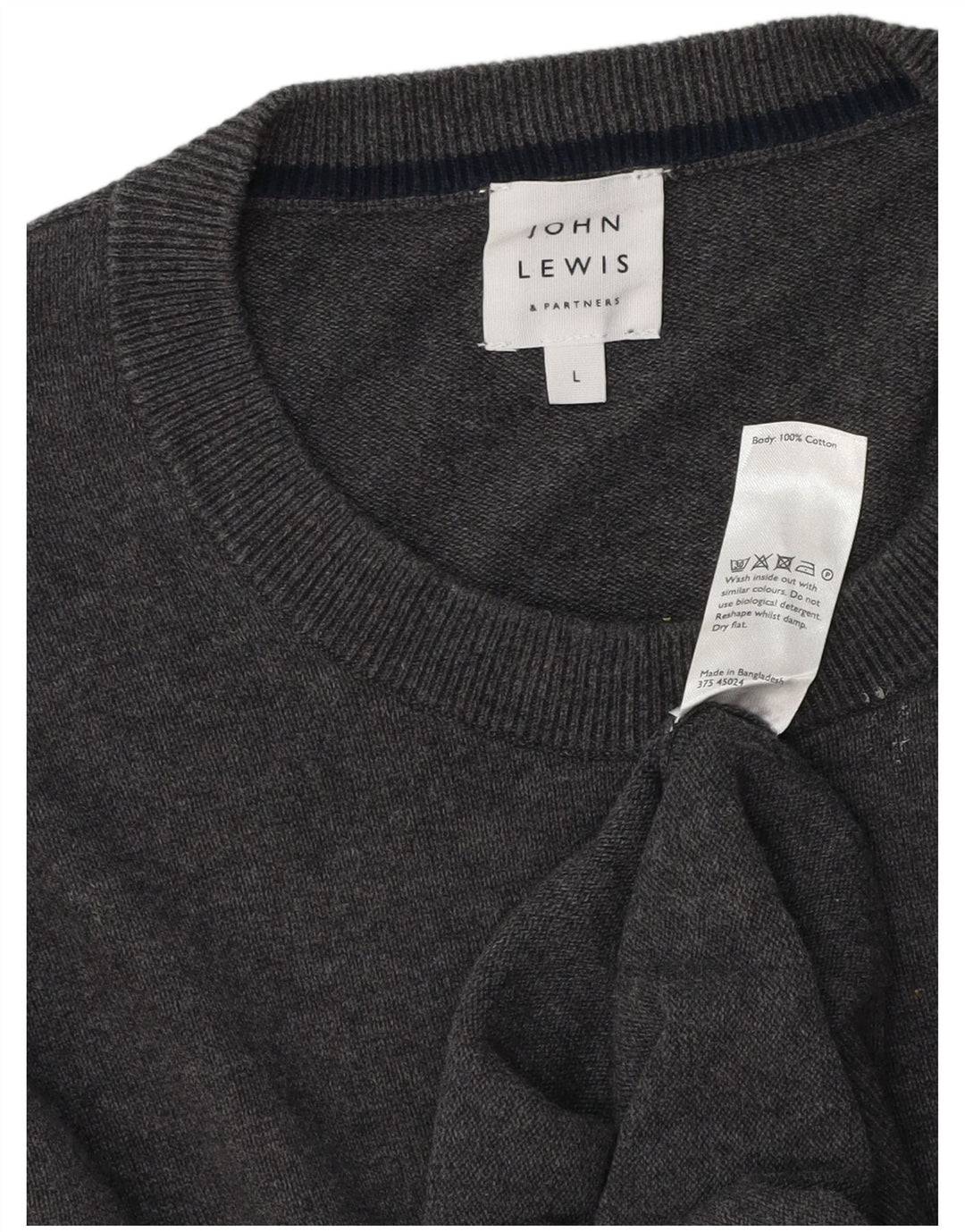John Lewis Herren-Pullover mit Rundhalsausschnitt, groß, graue Baumwolle