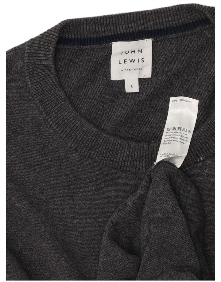 John Lewis Herren-Pullover mit Rundhalsausschnitt, groß, graue Baumwolle