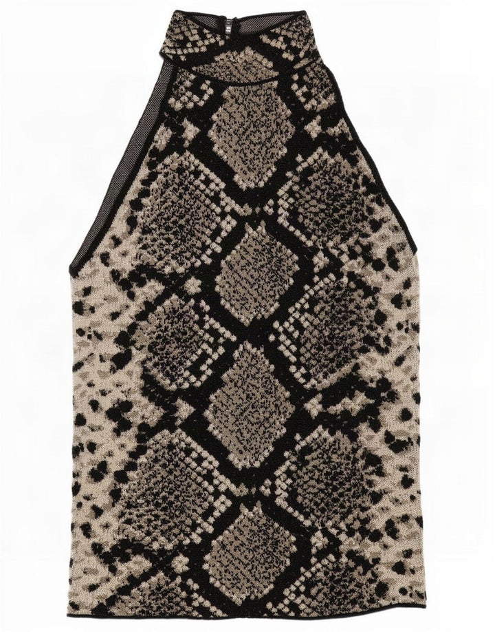 Zara Damen Neckholder-Top, Größe S, Schwarz, Animal-Print, Viskose