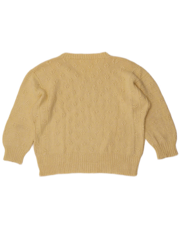 Vintage Damen 3/4 Ärmel V-Ausschnitt Pullover Pullover UK 16 Large Gelb