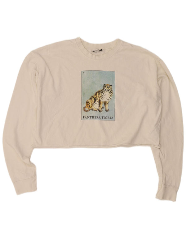 Topshop Damen Crop Oversized Sweatshirt Pullover UK 10 Small Weiße Baumwolle