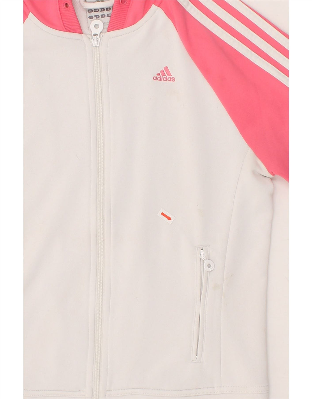 ADIDAS Womens Zip Hoodie Sweater UK 12 Medium  White Colourblock Polyester Vintage Adidas and Second-Hand Adidas from Messina Hembry 