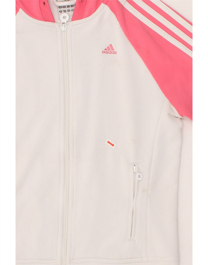 ADIDAS Womens Zip Hoodie Sweater UK 12 Medium  White Colourblock Polyester Vintage Adidas and Second-Hand Adidas from Messina Hembry 