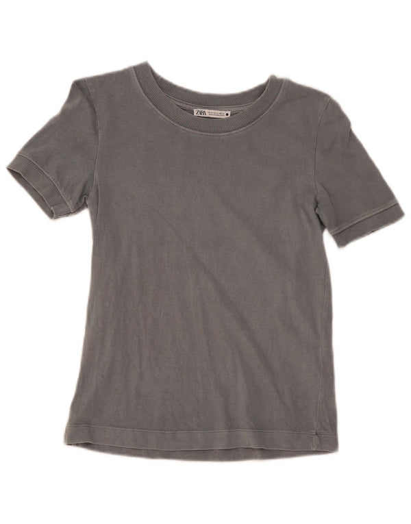 ZARA Damen T-Shirt Top UK 6 XS Graue Baumwolle