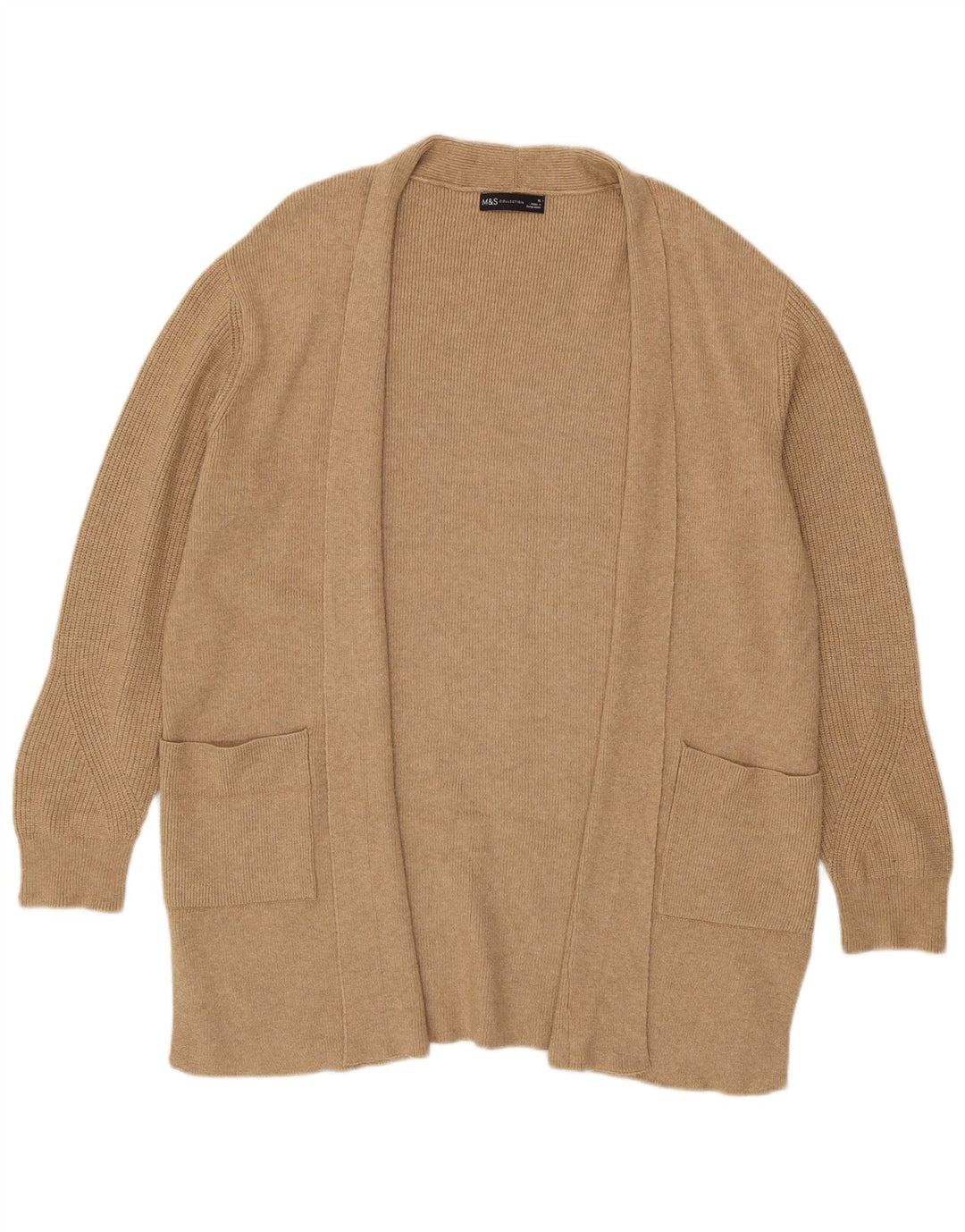 Marks & Spencer Damen Longline Open Cardigan Pullover UK 16 Large Beige
