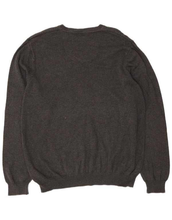 Marks & Spencer Herren-Pullover, reguläre Passform, V-Ausschnitt, XL, graue Baumwolle