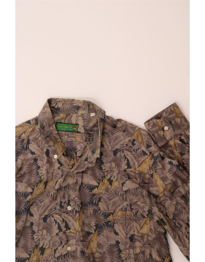VINTAGE Mens Shirt XL Grey Floral Cotton Vintage Vintage and Second-Hand Vintage from Messina Hembry 