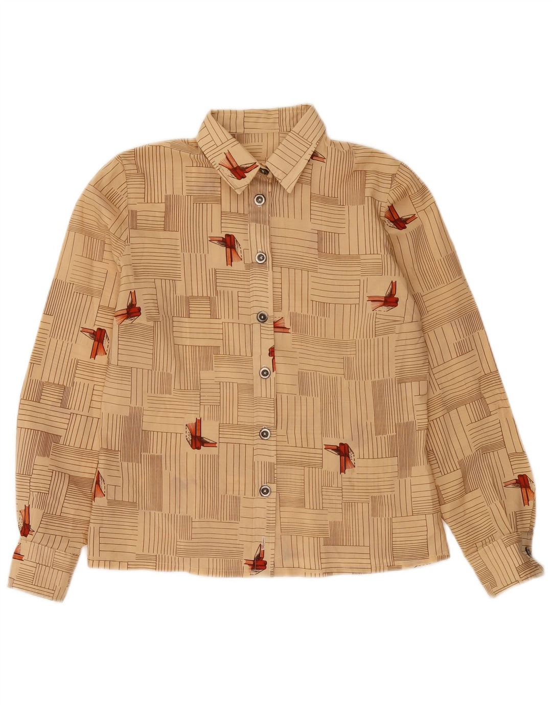 Vintage Damen Shirt UK 12 Medium Beige Geometrisch