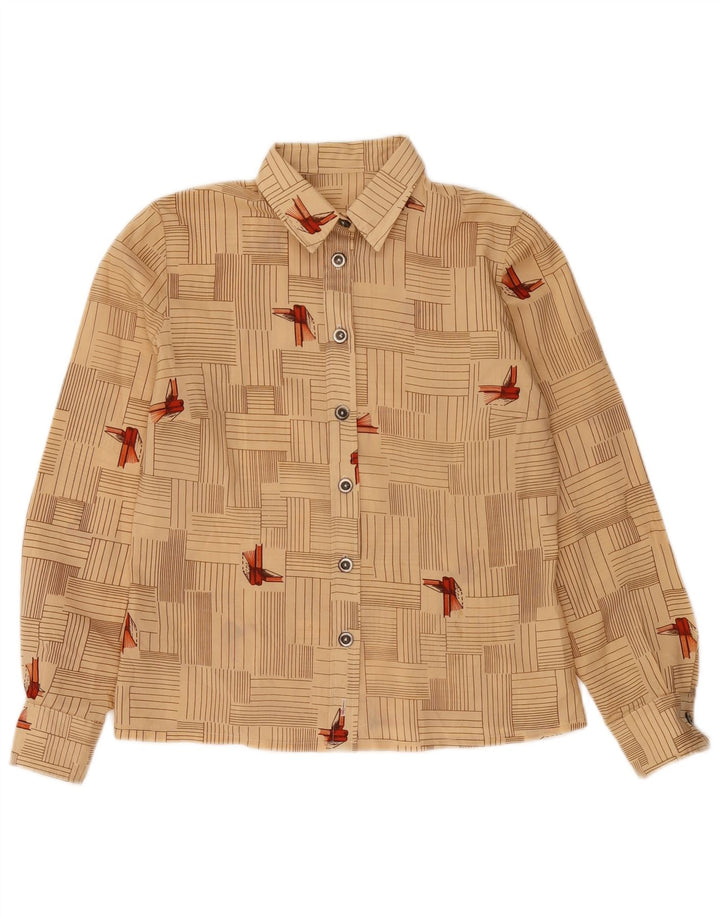 Vintage Damen Shirt UK 12 Medium Beige Geometrisch