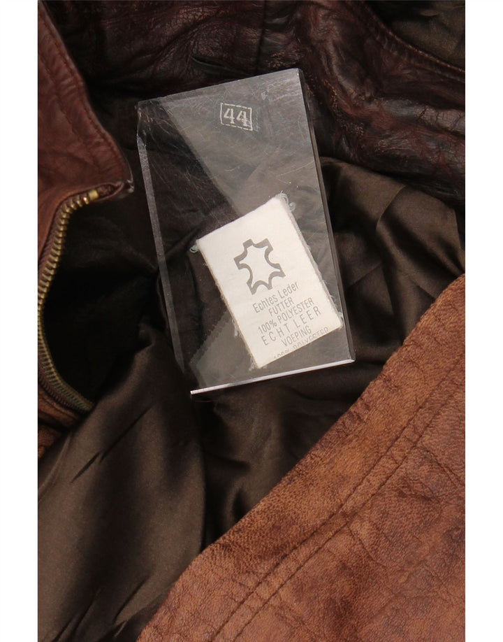 VINTAGE Damen Übergroßer Ledermantel mit Kapuze EU 44 XL Braunes Leder