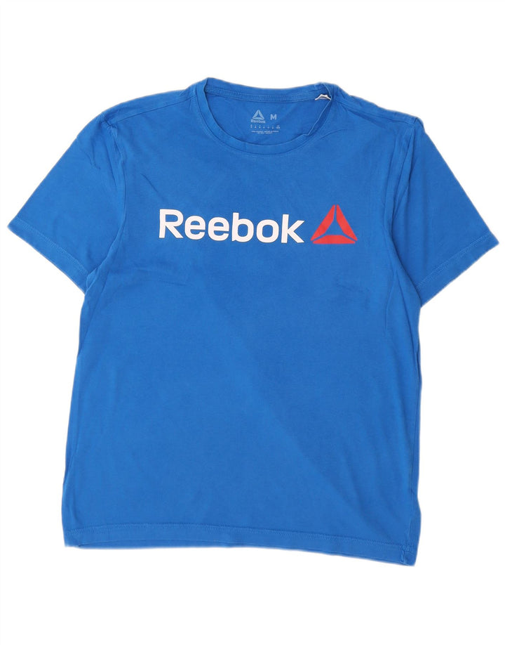 Reebok Herren Grafik-T-Shirt-Oberteil aus mittelblauer Baumwolle