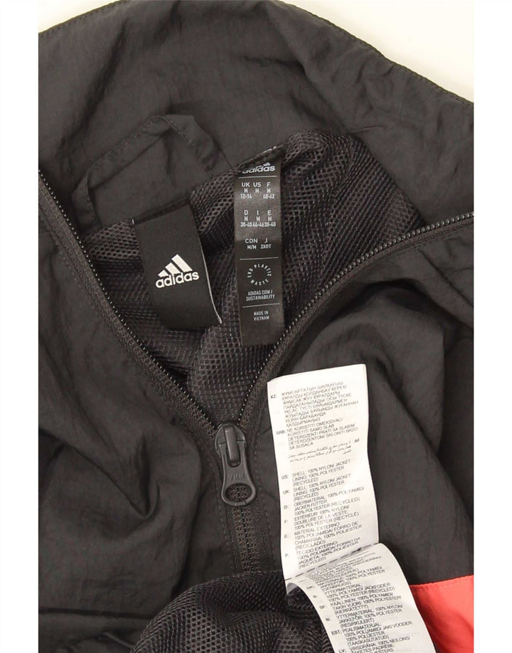 Adidas Damen-Trainingsanzug-Topjacke UK 12/14 Mittelschwarzes Colourblock-Nylon
