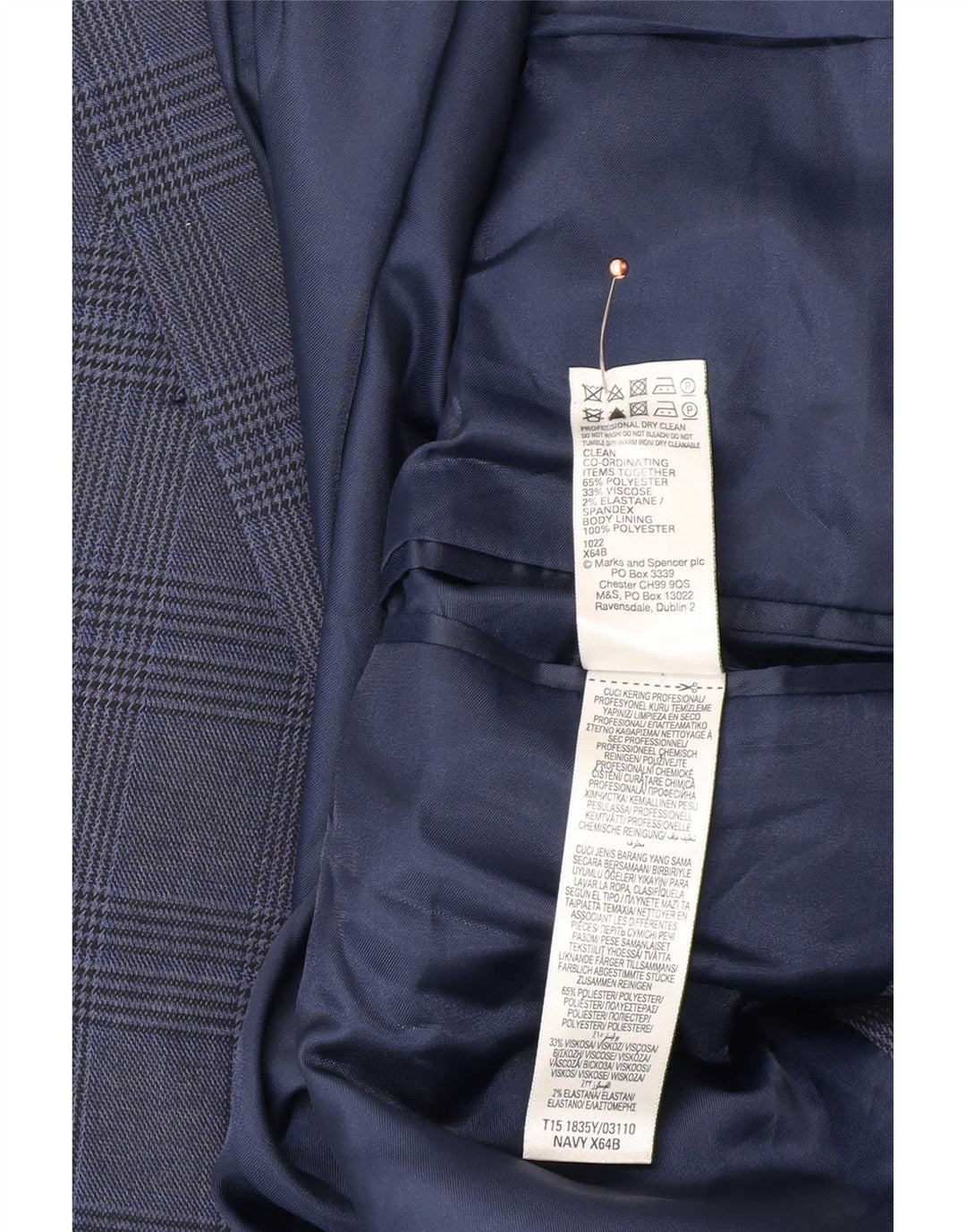 Marks & Spencer Herren-Blazer mit 2 Knöpfen, UK 48, 2XL, blauer Hahnentrittmuster