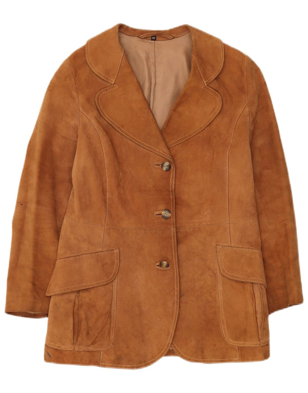 VINTAGE Damen 3-Knopf-Wildleder-Blazerjacke IT 42 Mittelbraun
