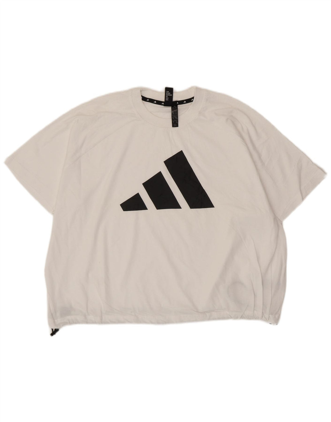 ADIDAS Damen Crop Oversize Graphic T-Shirt Top UK 10 Small Weiße Baumwolle