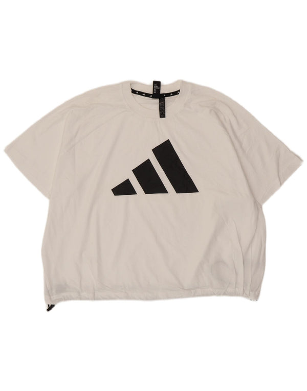 ADIDAS Damen Crop Oversize Graphic T-Shirt Top UK 10 Small Weiße Baumwolle