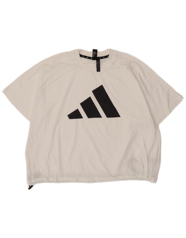 ADIDAS Damen Crop Oversize Graphic T-Shirt Top UK 10 Small Weiße Baumwolle