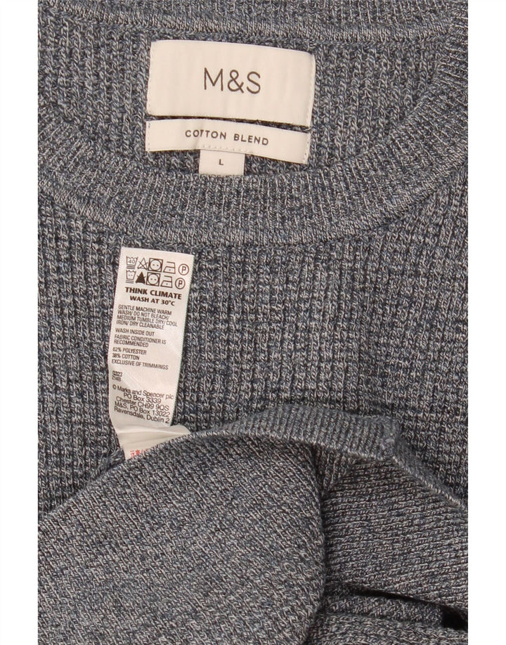 Marks & Spencer Herren-Pullover mit Rundhalsausschnitt, groß, grau geflecktes Polyester