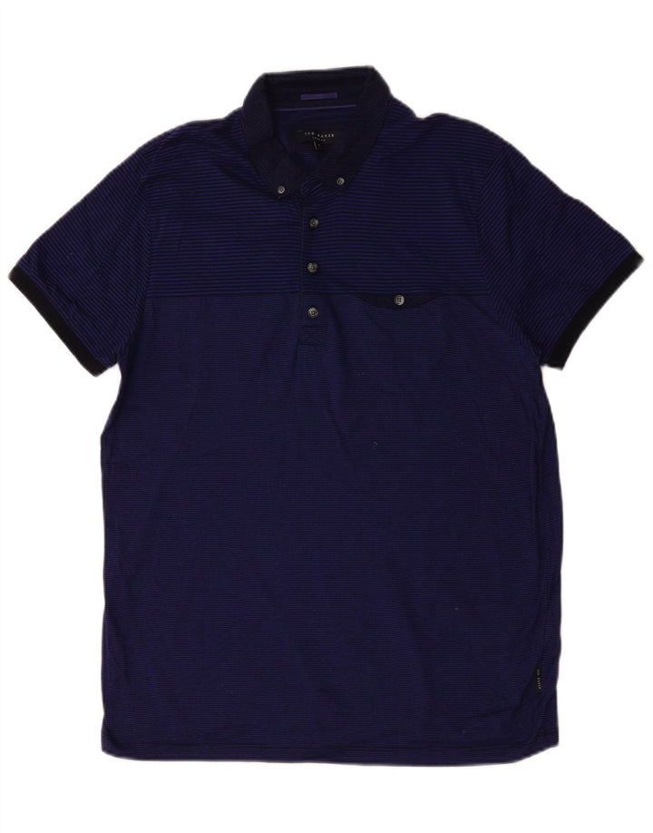 Ted Baker Herren-Poloshirt, Größe 4, groß, marineblaue Nadelstreifen-Baumwolle