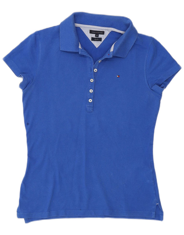 Tommy Hilfiger Damen Slim Fit Poloshirt UK 12 Mittelblaue Baumwolle