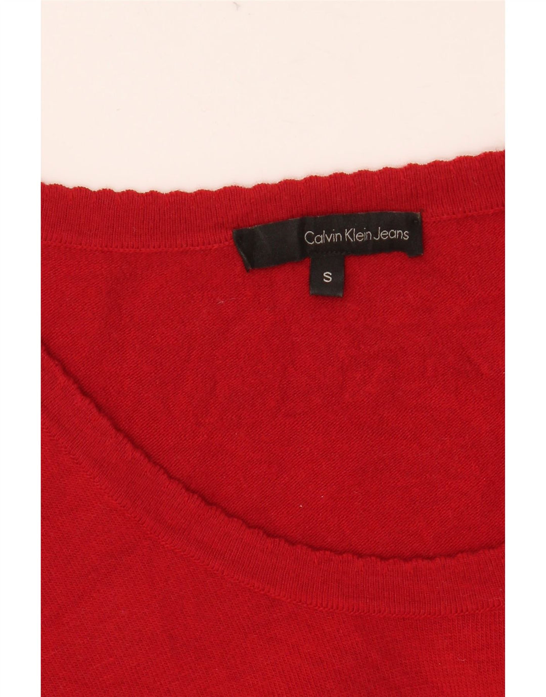 CALVIN KLEIN JEANS Damen-Pullover mit grafischem U-Boot-Ausschnitt, Gr. 10, Größe S, Rot