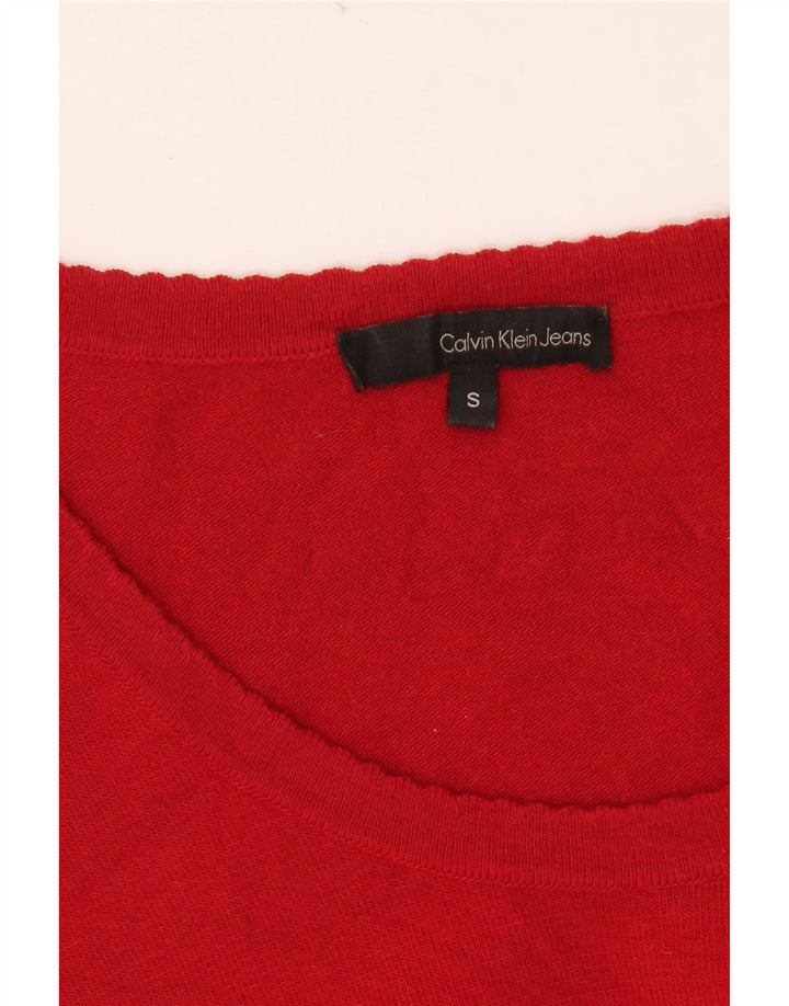CALVIN KLEIN JEANS Damen-Pullover mit grafischem U-Boot-Ausschnitt, Gr. 10, Größe S, Rot