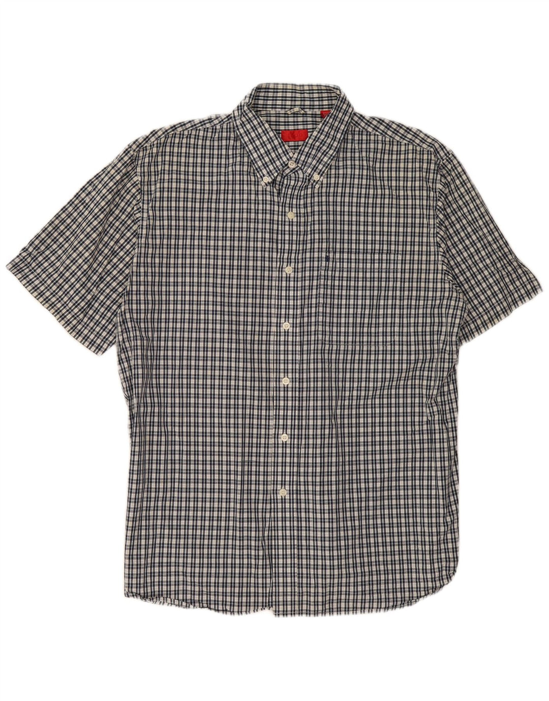 IZOD Herren-Kurzarmhemd, groß, marineblau, kariert, Baumwolle