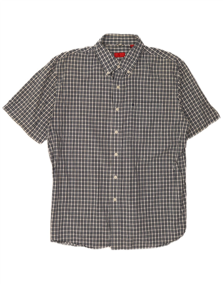 IZOD Herren-Kurzarmhemd, groß, marineblau, kariert, Baumwolle