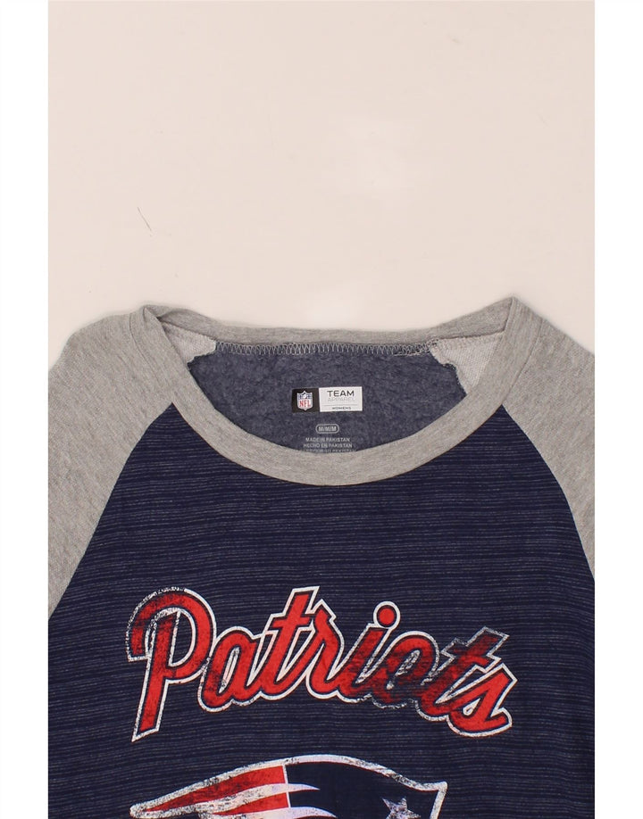 NFL Womens Patriots Sweatshirt Jumper UK 14 Medium Navy Blue Colourblock Vintage NFL and Second-Hand NFL from Messina Hembry 