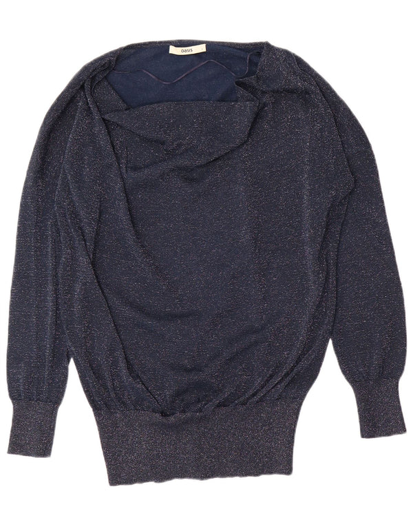 Oasis Damen-Pullover mit U-Boot-Ausschnitt, Gr. 42, Größe L, marineblau gefleckte Viskose