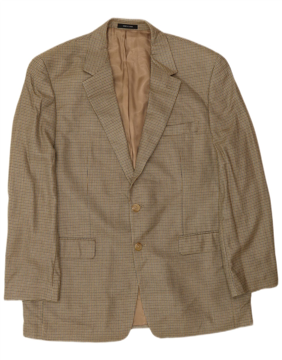 Ralph Lauren Herren-Blazer mit 2 Knöpfen, UK 42, Größe L, Beige, Hahnentrittmuster, Seide