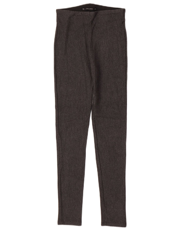 Zara Damen Leggings UK 8 Small Graue Fischgräten-Viskose