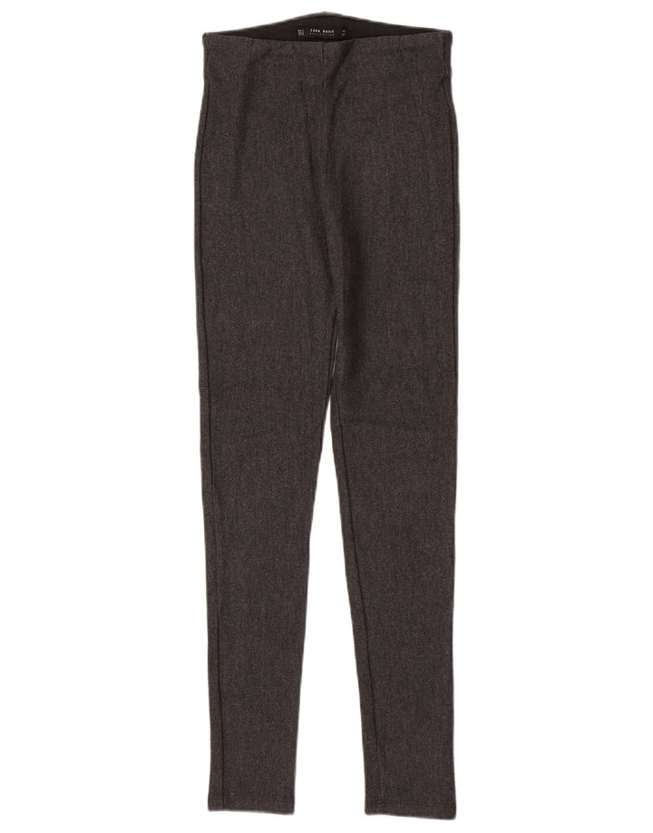 Zara Damen Leggings UK 8 Small Graue Fischgräten-Viskose