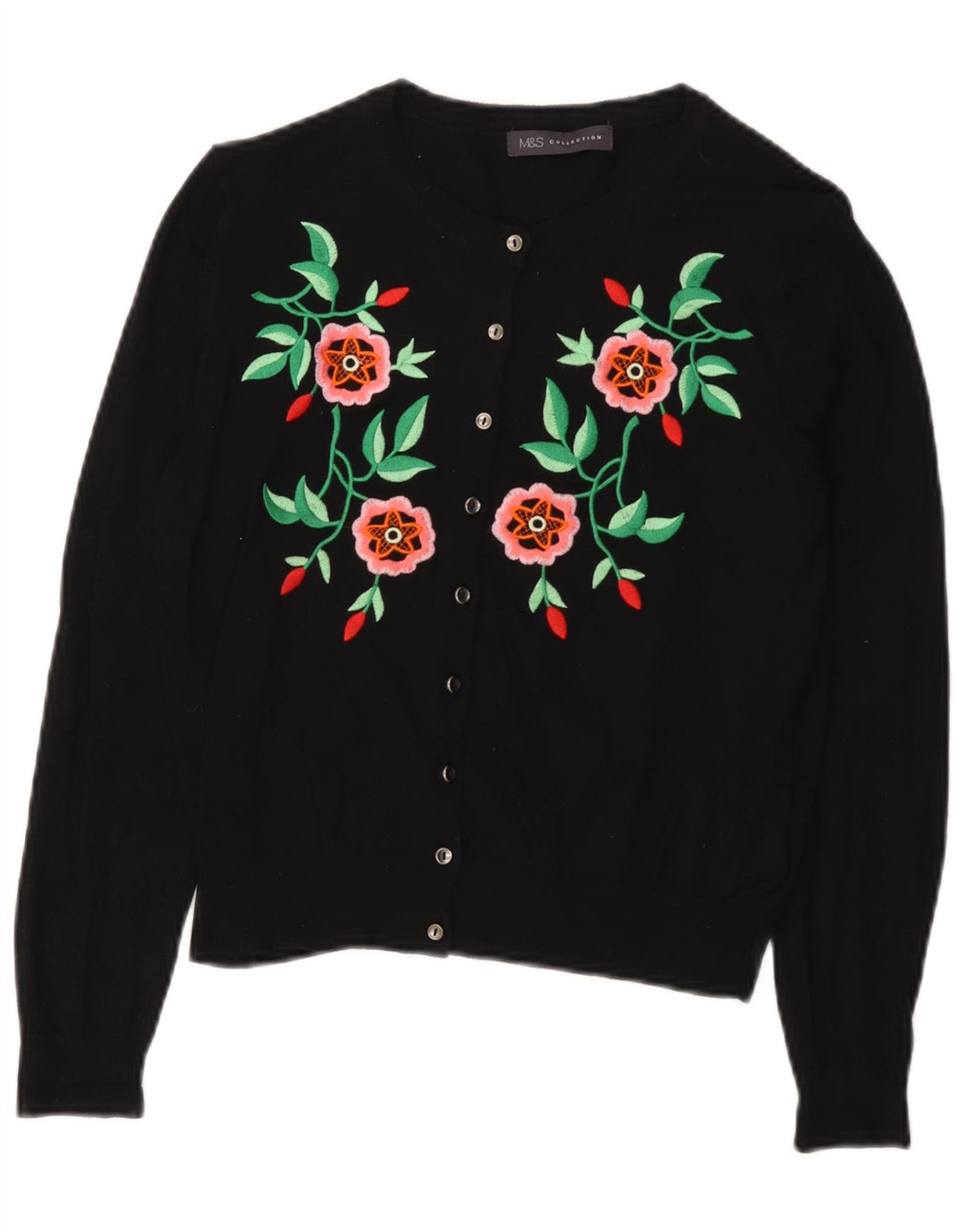 Marks & Spencer Damen Crop Cardigan Pullover UK 12 Medium Black Floral