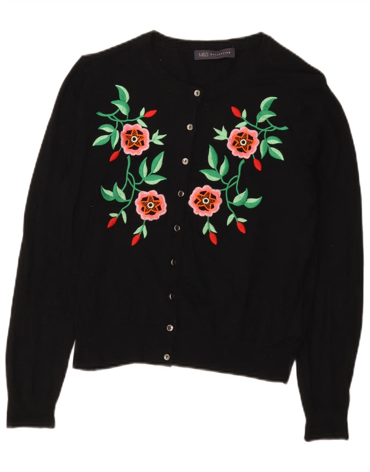 Marks & Spencer Damen Crop Cardigan Pullover UK 12 Medium Black Floral