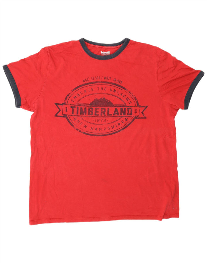 Timberland Herren Grafik-T-Shirt-Oberteil XL aus roter Baumwolle
