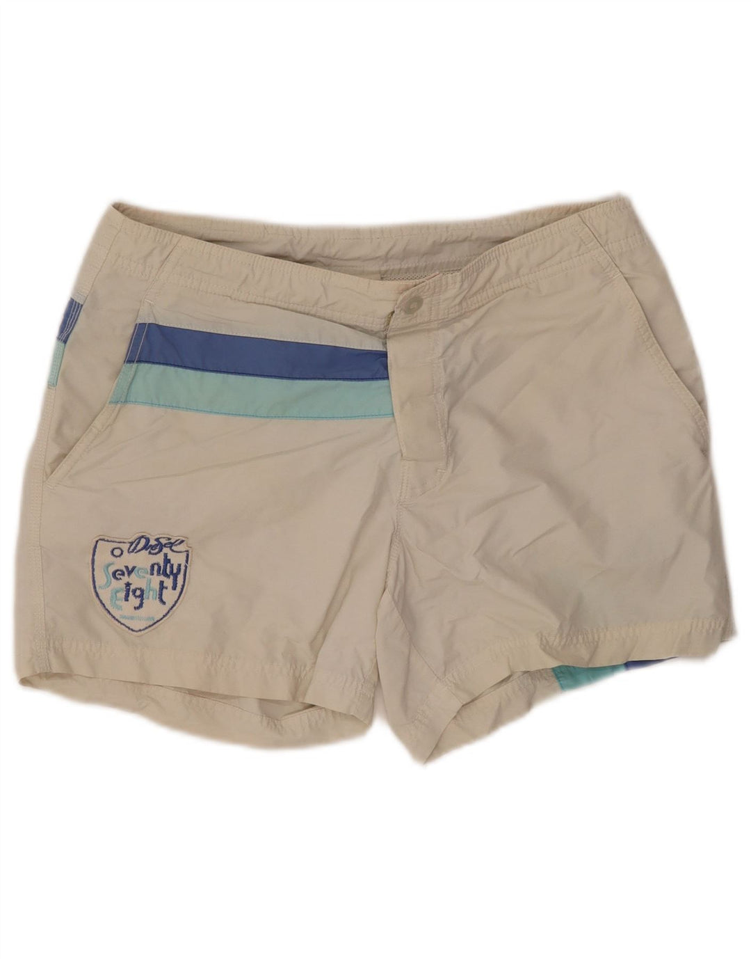 DIESEL Herren-Badeshorts, klein, cremefarbene, gestreifte Baumwolle
