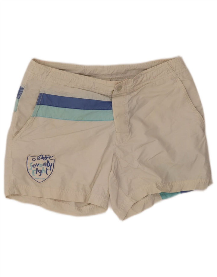 DIESEL Herren-Badeshorts, klein, cremefarbene, gestreifte Baumwolle