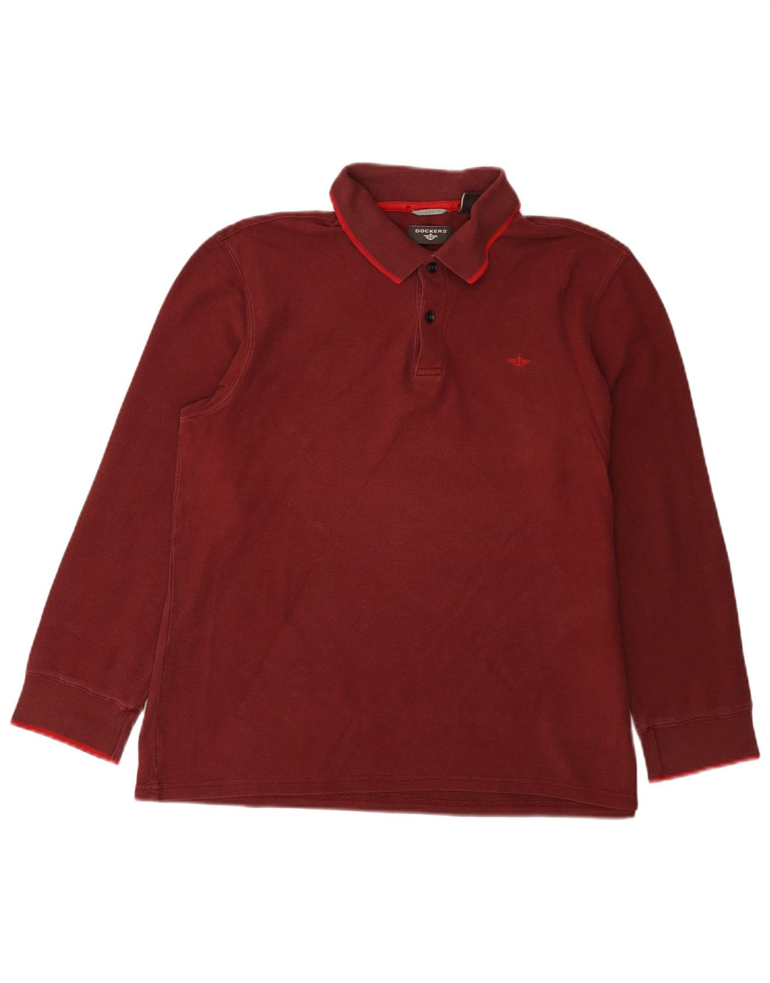 Dockers Herren-Langarm-Poloshirt aus mittlerer burgunderroter Baumwolle