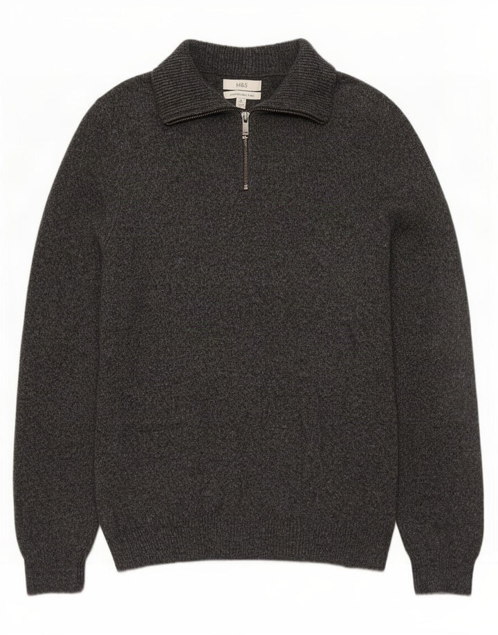 Marks & Spencer Herren-Pullover mit Reißverschluss am Hals, Mittelgrau