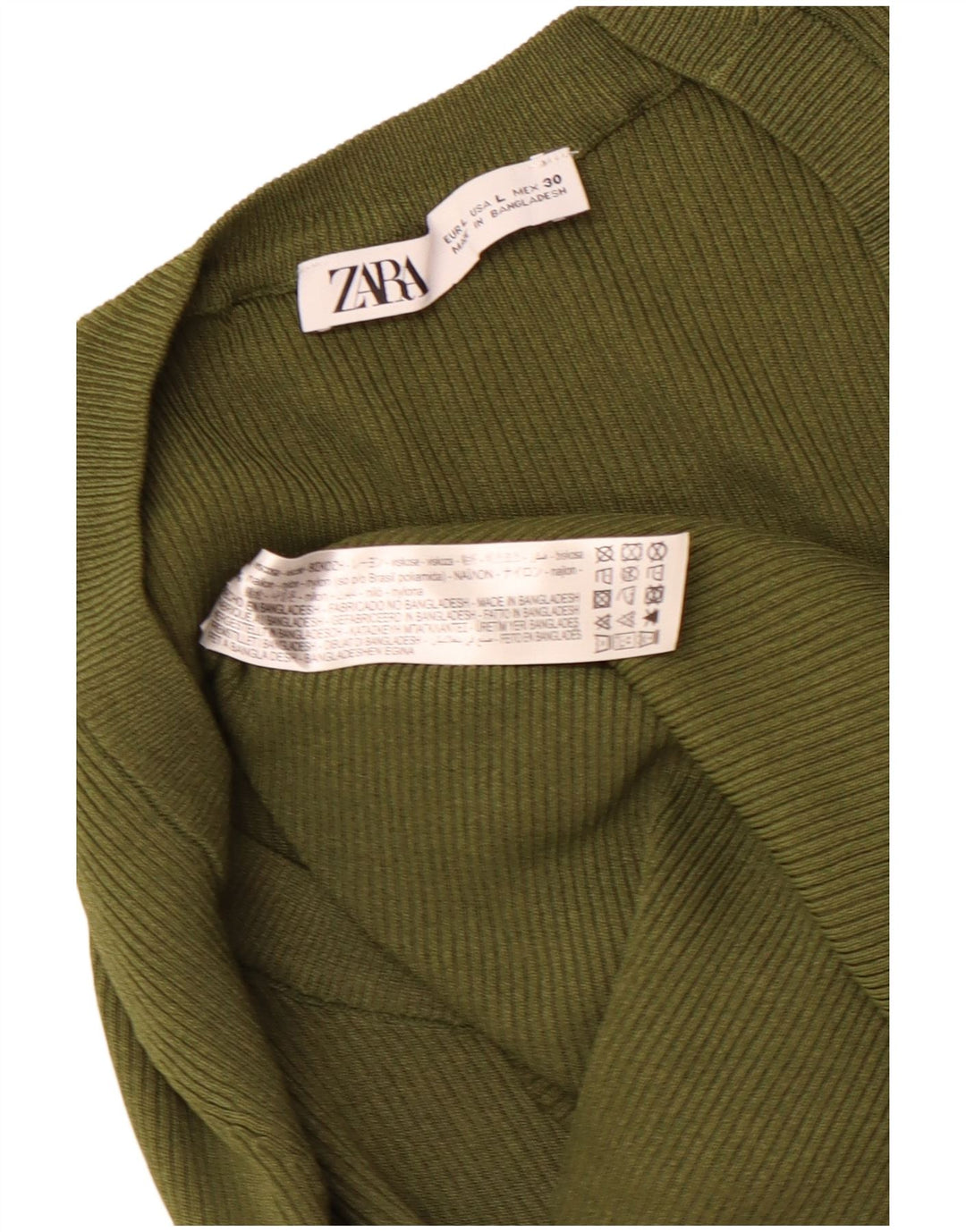 ZARA Damen Crop Top Langarm UK 14 Large Khaki Viskose