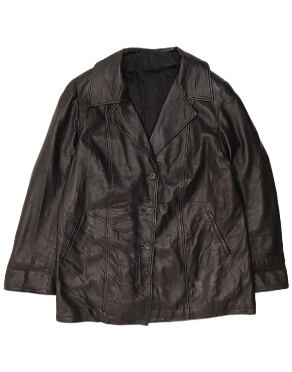 Vintage Damen Leder 3 Knopf Blazer Jacke UK 18 XL Schwarz
