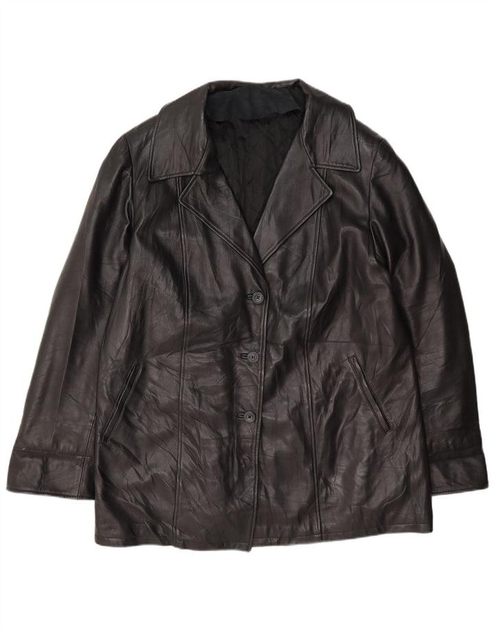 Vintage Damen Leder 3 Knopf Blazer Jacke UK 18 XL Schwarz