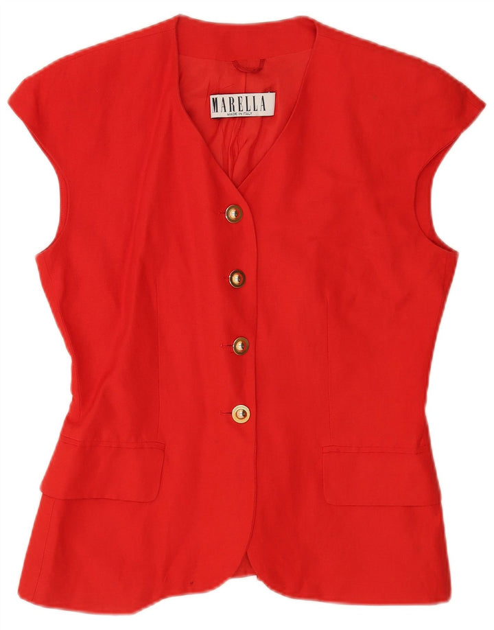 Marella Damen ärmellose 4-Knopf-Blazerjacke, UK 12, mittelrotes Leinen
