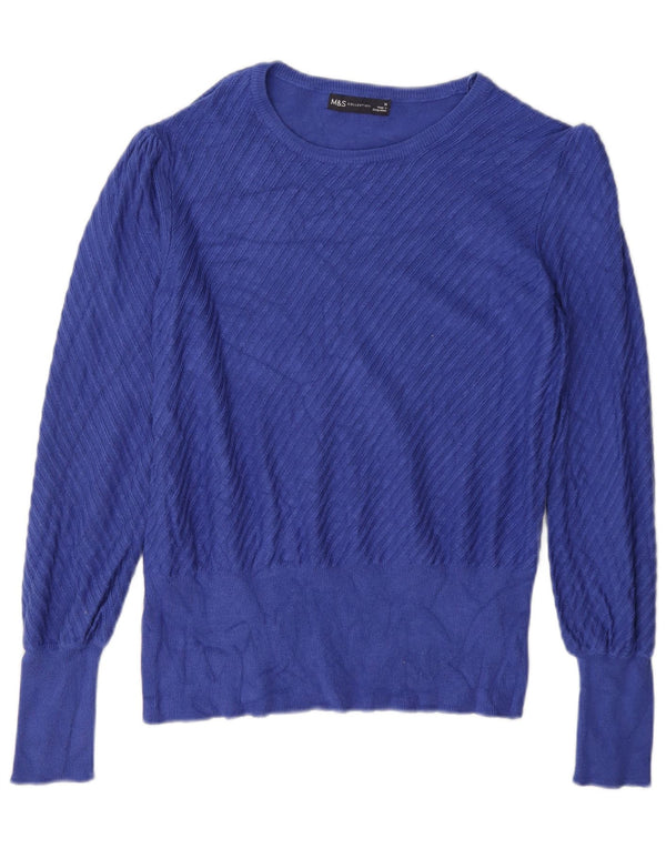 Marks & Spencer Damen-Pullover mit U-Boot-Ausschnitt, UK 16, Größe L, blaue Viskose