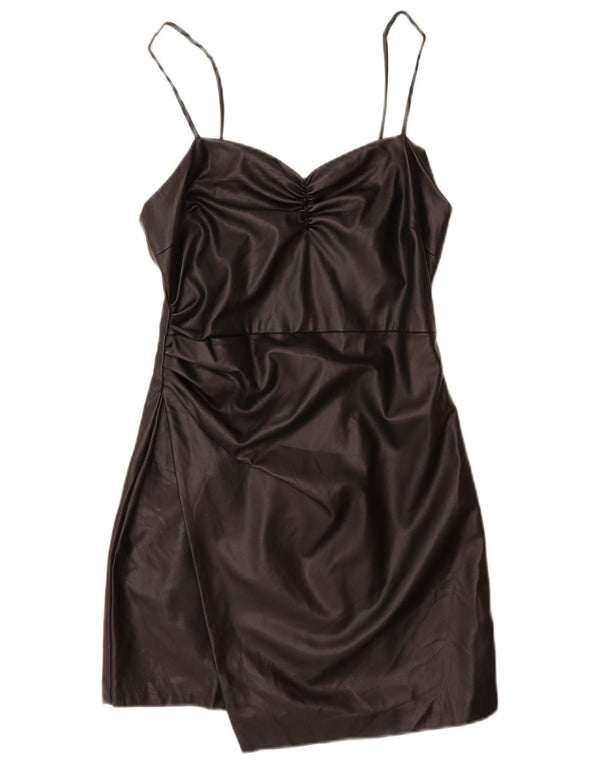 Zara Damen-Bodycon-Kleid aus Kunstleder, UK 12, Mittelschwarz, Polyurethan