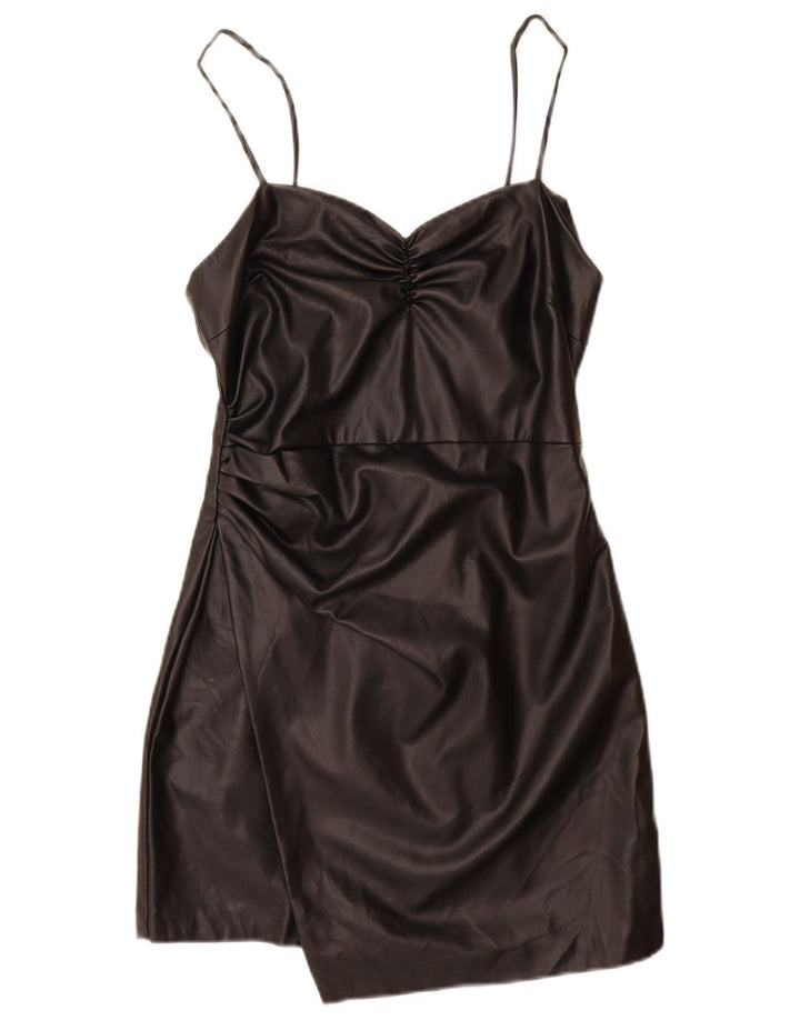 Zara Damen-Bodycon-Kleid aus Kunstleder, UK 12, Mittelschwarz, Polyurethan