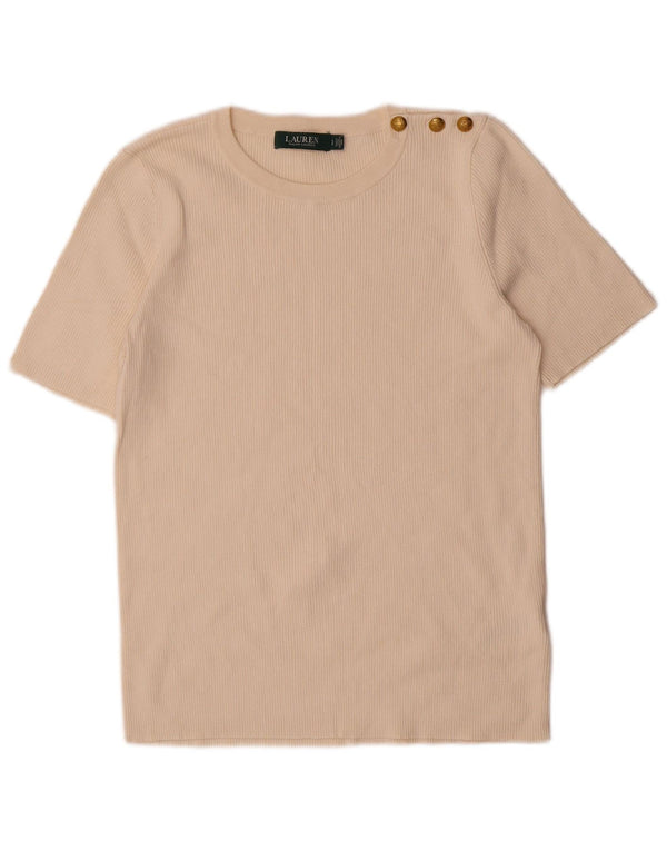 Ralph Lauren Damen T-Shirt Top UK 14 Large Off White Cotton