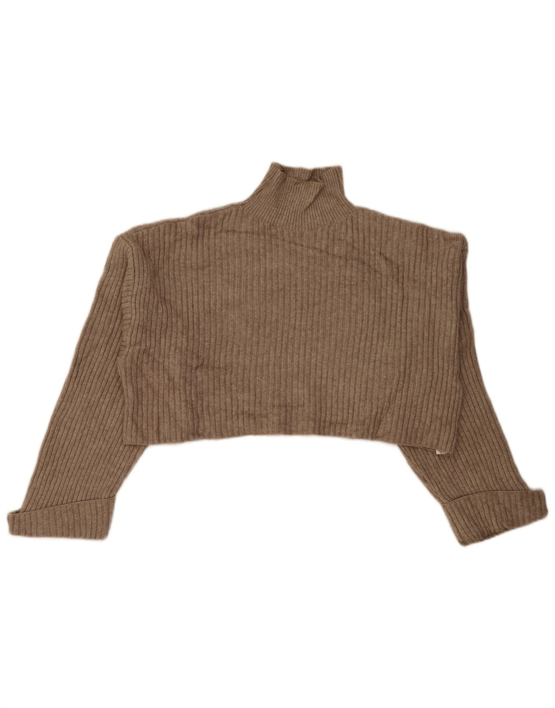 Zara Damen Crop Oversized Rollkragenpullover Pullover UK 14 Mittelbeige