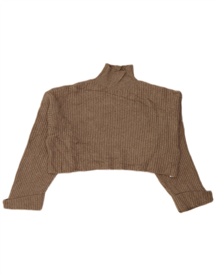 Zara Damen Crop Oversized Rollkragenpullover Pullover UK 14 Mittelbeige
